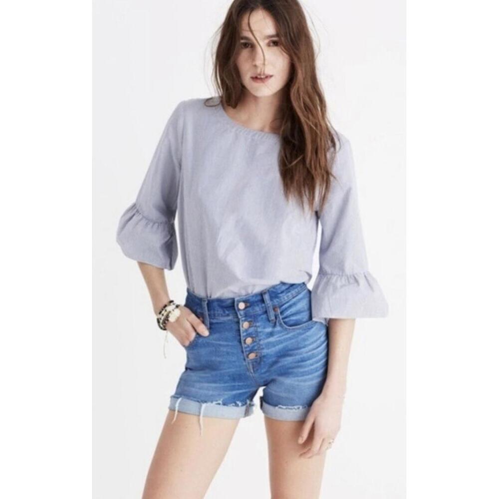 Madewell Striped 3/4 Bell Sleeve Top Size Medium